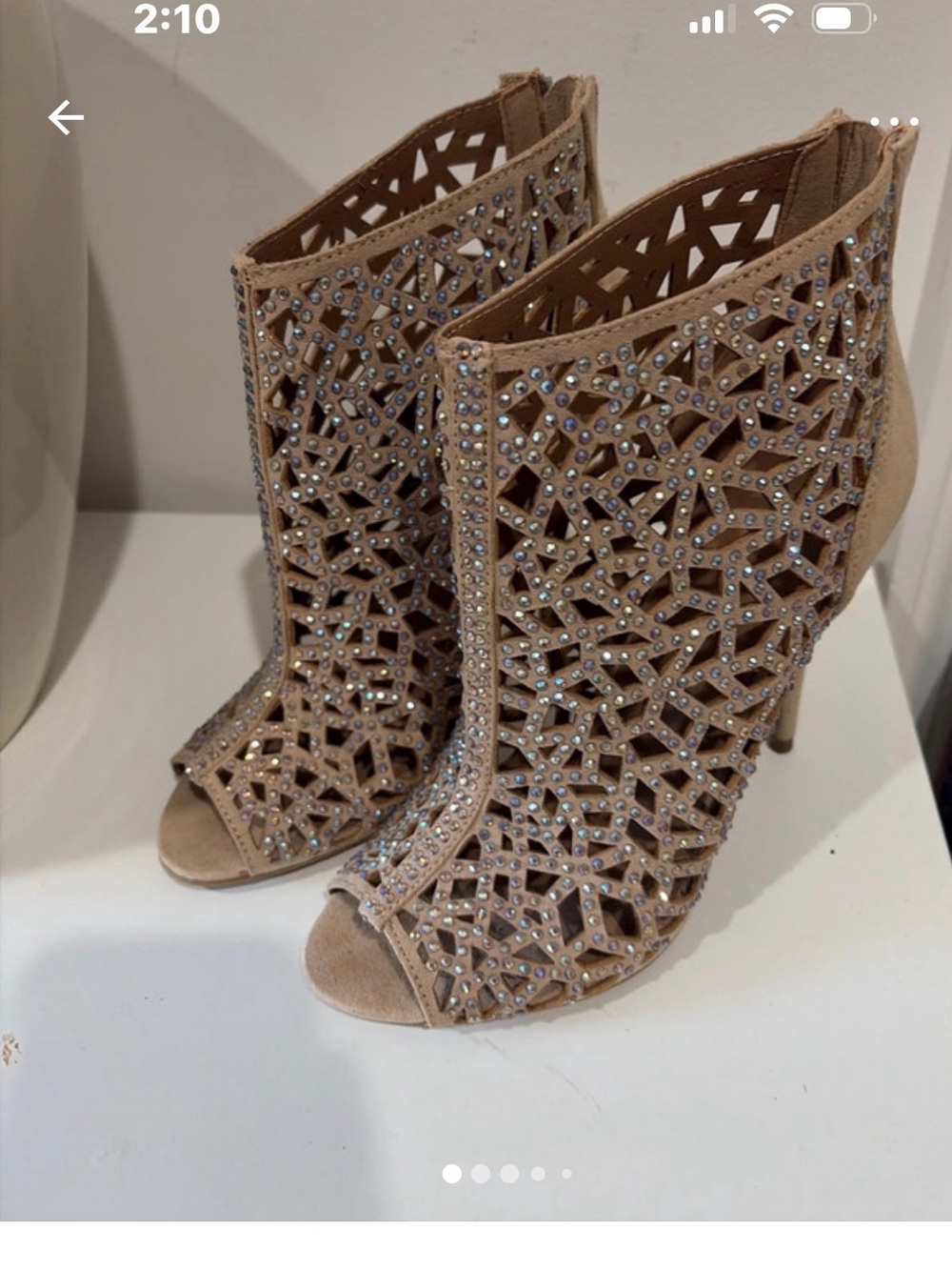 Rhinestone Cutout Peep-Toe Ankle Boots - Nude
